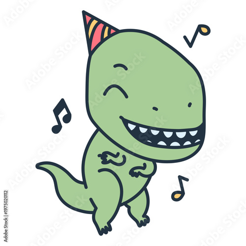 Birthday kawaii dinosaur enjoying music