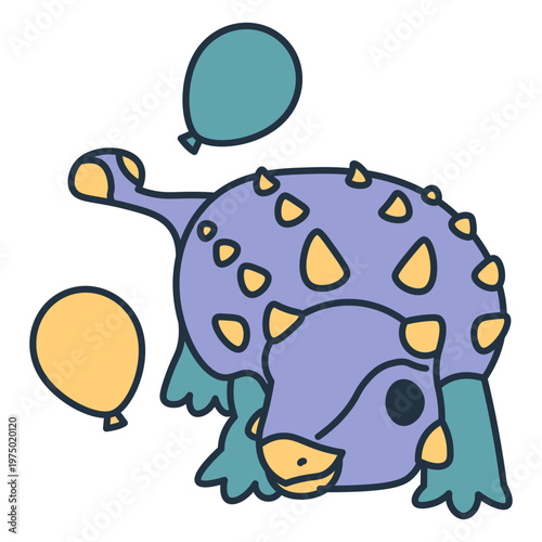 Birthday kawaii dinosaur playing with balloons