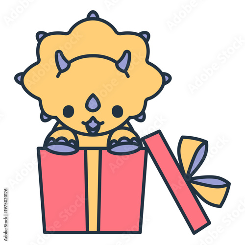 Obraz na plátně Birthday kawaii dinosaur inside a gift box