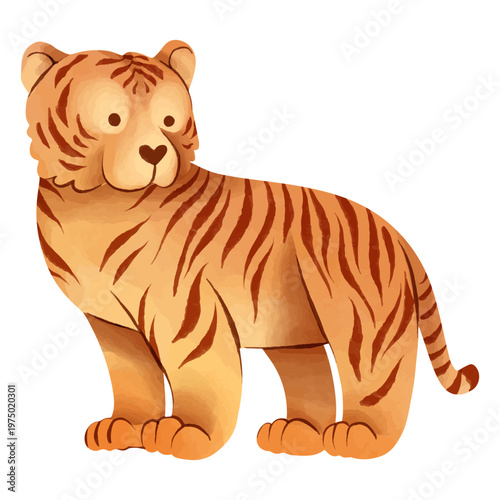 Cute tiger drawn in watercolor style