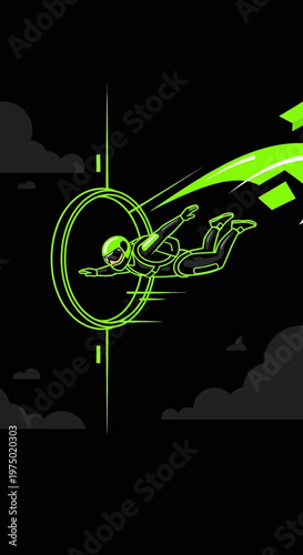 Extreme Sports Athlete Soaring Through Neon Hoop Adventure Thrill