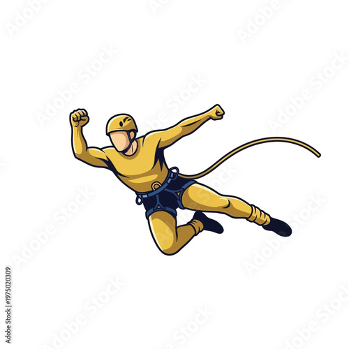 Extreme Sports Enthusiast In Mid-Air Leap With Safety Harness Displaying Joy And Freedom