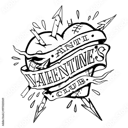 Bold anti-valentine's club design with heart and arrows