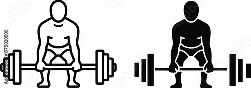 Black and white line art of men lifting dumbbells