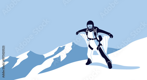 Extreme Wingsuit Flyer Descends Mountainous Terrain Against Clear Sky