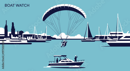 Extreme Water Sports Adrenaline Rush Featuring Paraglider Over Marina Landscape