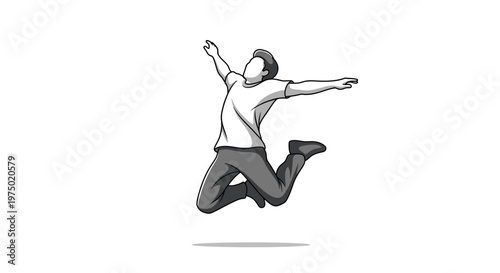 Exuberant Figure Leaping Joyfully Mid Air With Arms Outstretched