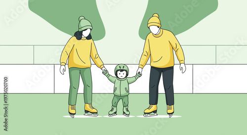 Family Ice Skating Together Celebrating Winter Season Joyful Activity