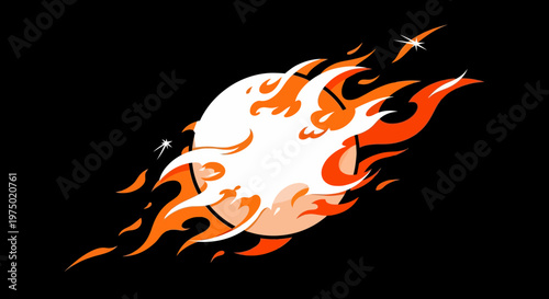 Fiery Basketball Accelerating With Intense Flames On Black Background