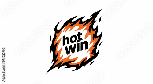 Fiery Hot Win Emblem With Intense Flames On White Background