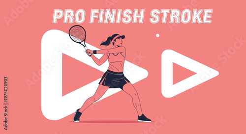 Female Athlete Perfecting Tennis Forehand Stroke With Play Button Graphics