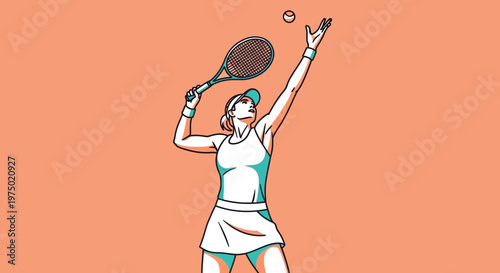 Female Tennis Player Executing A Powerful Serve In A Dynamic Graphic Style