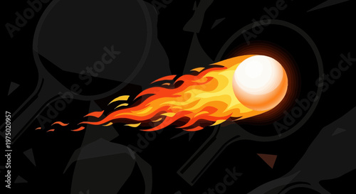 Fiery Ping Pong Ball Streak On Dark Background Sport Action