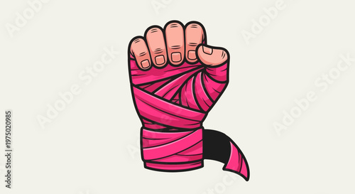Fist Wrapped In Pink Bandages For Strength And Support