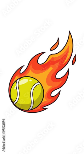 Flaming Tennis Ball Rocketing Through The Air With Intense Speed