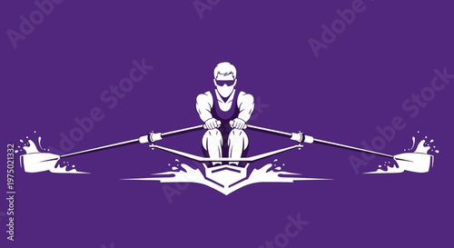 Focused Athlete Mastering Single Scull Rowing Movement In Water