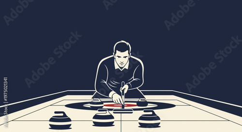 Focused Athlete Playing Curling Game On Ice Arena