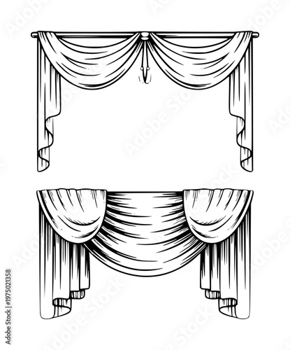 Vintage drapery and swags with folds and tiebacks curtains