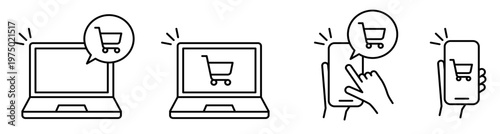 ショッピング・オンラインショッピングに関する編集可能な線画アイコン