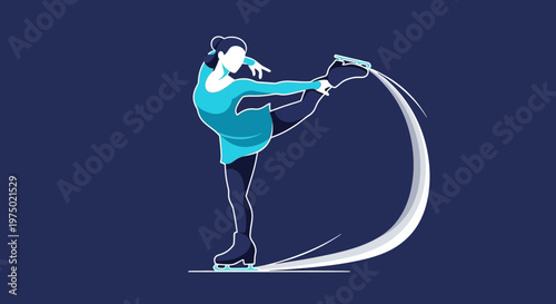 Figure Skater Performing An Elegant Pose On Ice With Swirls