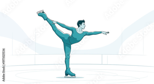 Figure Skater Performs Graceful Ice Dance Pose Elegantly