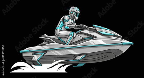 Futuristic Jet Ski Rider Speeding Through Water