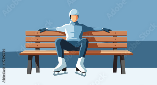 Figure Skater Relaxing On A Bench Ready For Action