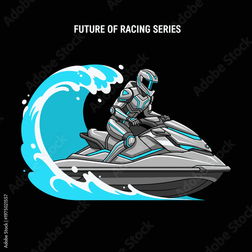 Futuristic Jet Ski Rider Riding A Wave Extreme Water Sport Adventure