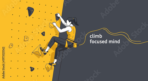 Focused Woman Ascends Climbing Wall With Determination And Precision