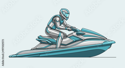 Futuristic Jet Ski Rider Vector Illustration