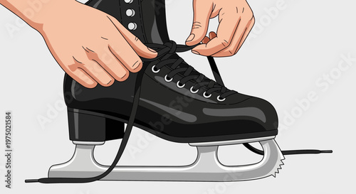 Figure Skater Tying Laces Preparing For Ice Skating Practice And Competition