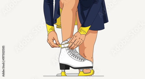 Figure Skater Tying Boots Preparation For Ice Skating Performance