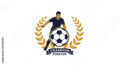 Football Champion Emblem With Laurel Wreath And Banner