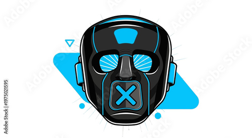 Futuristic Neon Masked Face With X Symbol On Mouth