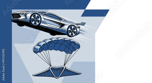 Futuristic Sports Car Descends With Parachute Mid-Air Thrill