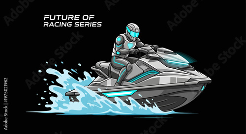 Futuristic Watercraft Racing Champion Speeding Through Ocean Waves
