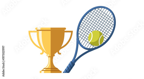 Gold Tennis Championship Trophy And Racquet With Ball