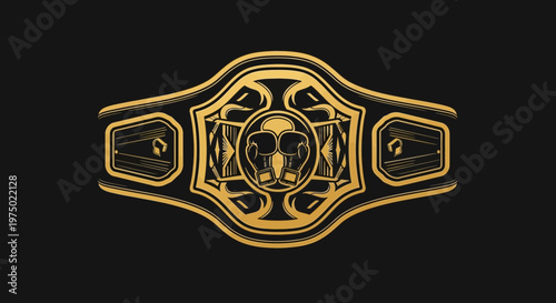 Golden Boxing Championship Belt Design On Black Background