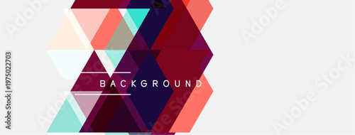 Abstract geometric shapes overlap, creating vibrant background. Pink, purple, teal hues dominate design. Text reads BACKGROUND.