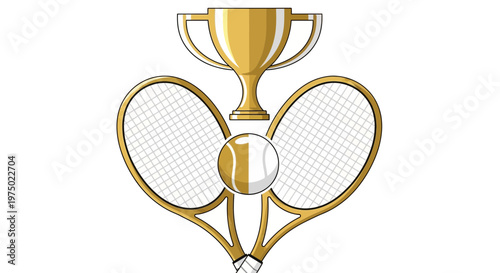 Golden Tennis Trophy And Racquets Symbolizing Victory Championship
