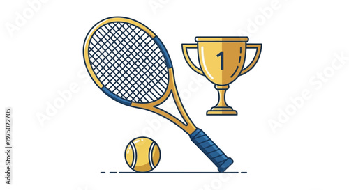 Golden Tennis Trophy And Racquet Champion