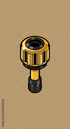 Golden Industrial Valve Knob With Detailed Knurling And Hexagonal Nut