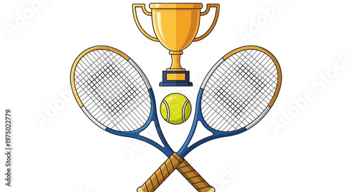 Golden Tennis Trophy With Crossed Racquets And Ball Award