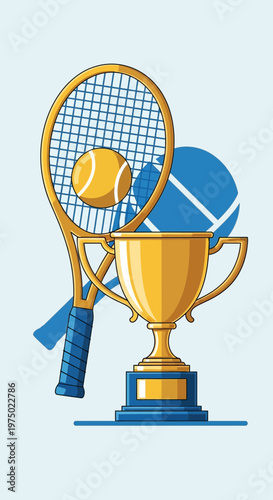 Golden Tennis Trophy With Racquet and Ball Championship Award