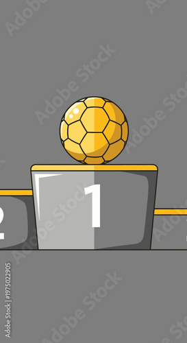 Golden Soccer Ball On First Place Podium With Championship Trophy Symbolism
