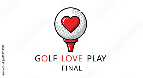 Golf Ball With Heart On Tee Love Play Final Logo Graphic