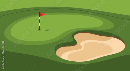 Golf Course Green With Flag And Sand Trap