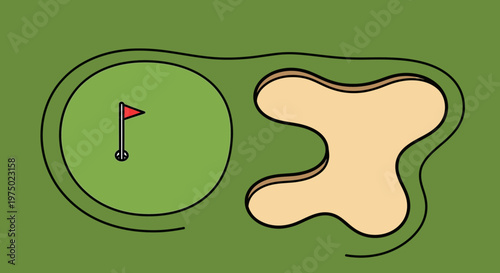 Golf Course Top View With Green and Bunker Minimalist Style