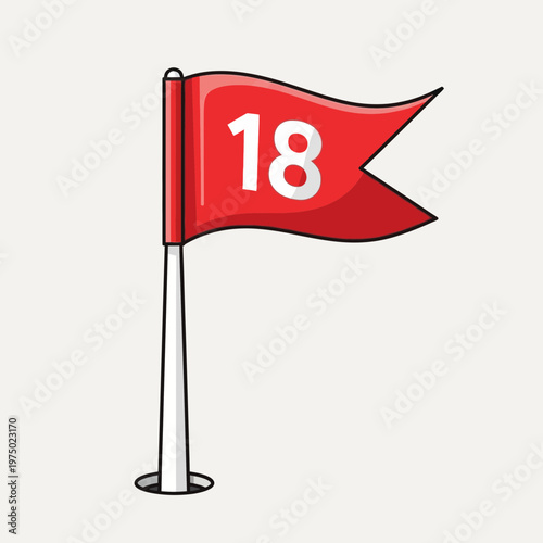 Golf Course Number 18 Flag Marker Vibrant Red Sport Symbol