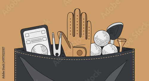 Golf Essentials Stuffed Inside A Pocket For A Game Of Golf
